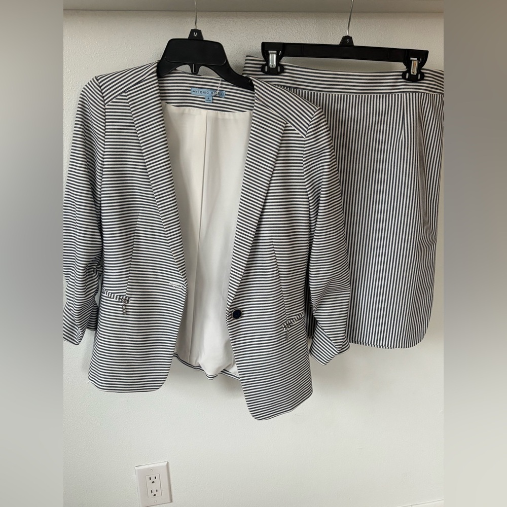 Antonio Melani Women’s Navy Blue Striped Blazer and Skirt Set